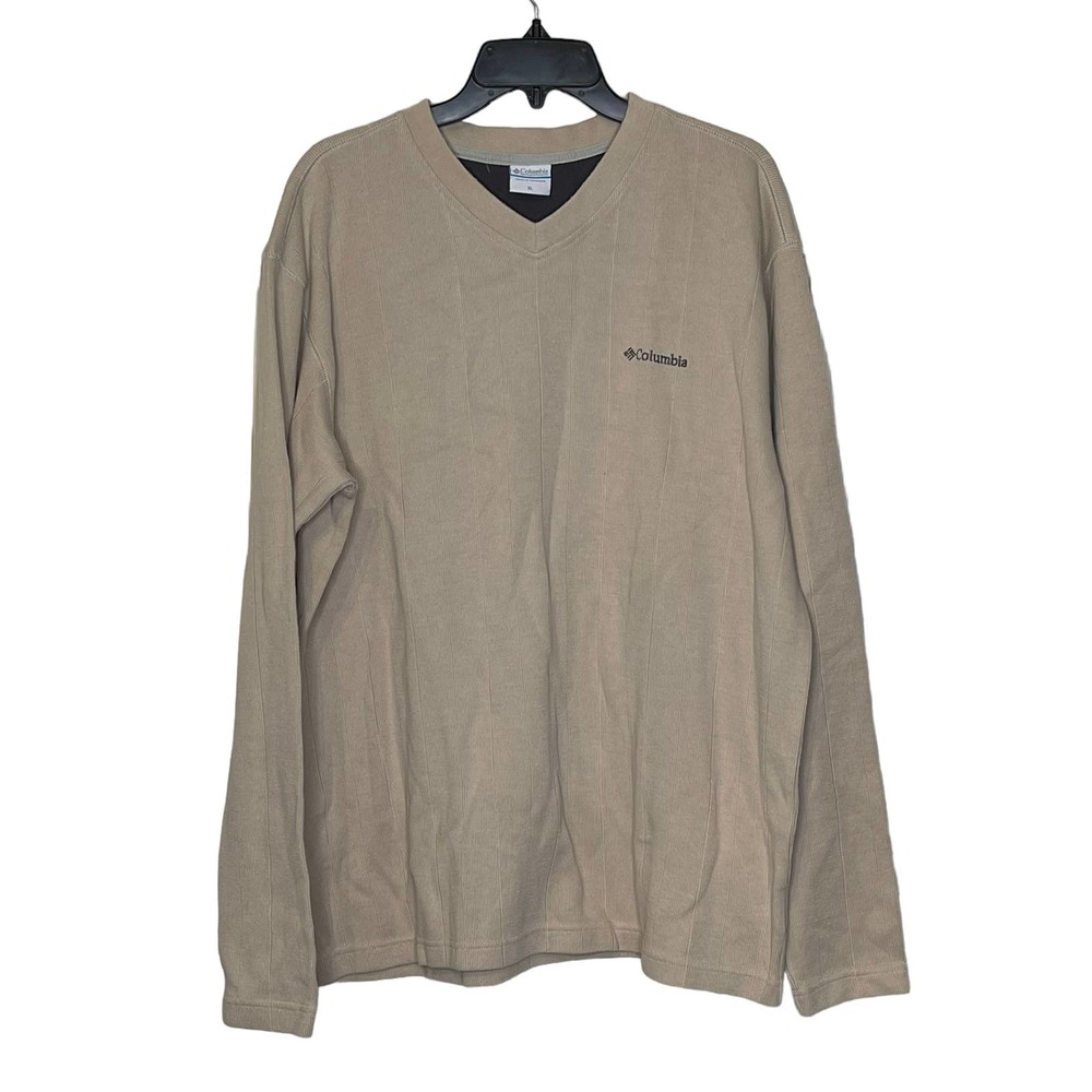 Columbia V-Neck Long Sleeve Sweatshirt Oversize Pullover Embroidered Logo Men XL